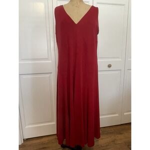 LRL Ralph Lauren Dress V-Neck Sleeveless Midi Twirl Flare Holiday Solid Red 2X